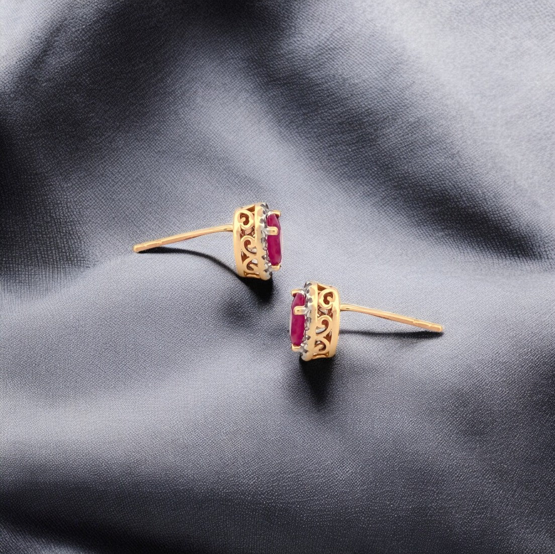 Bonnie | Ruby & Diamond Stud Earrings | 14k Yellow Gold Stud Earrings With 1 Carat Of Natural Rubies And .15 Ctw Of Diamonds