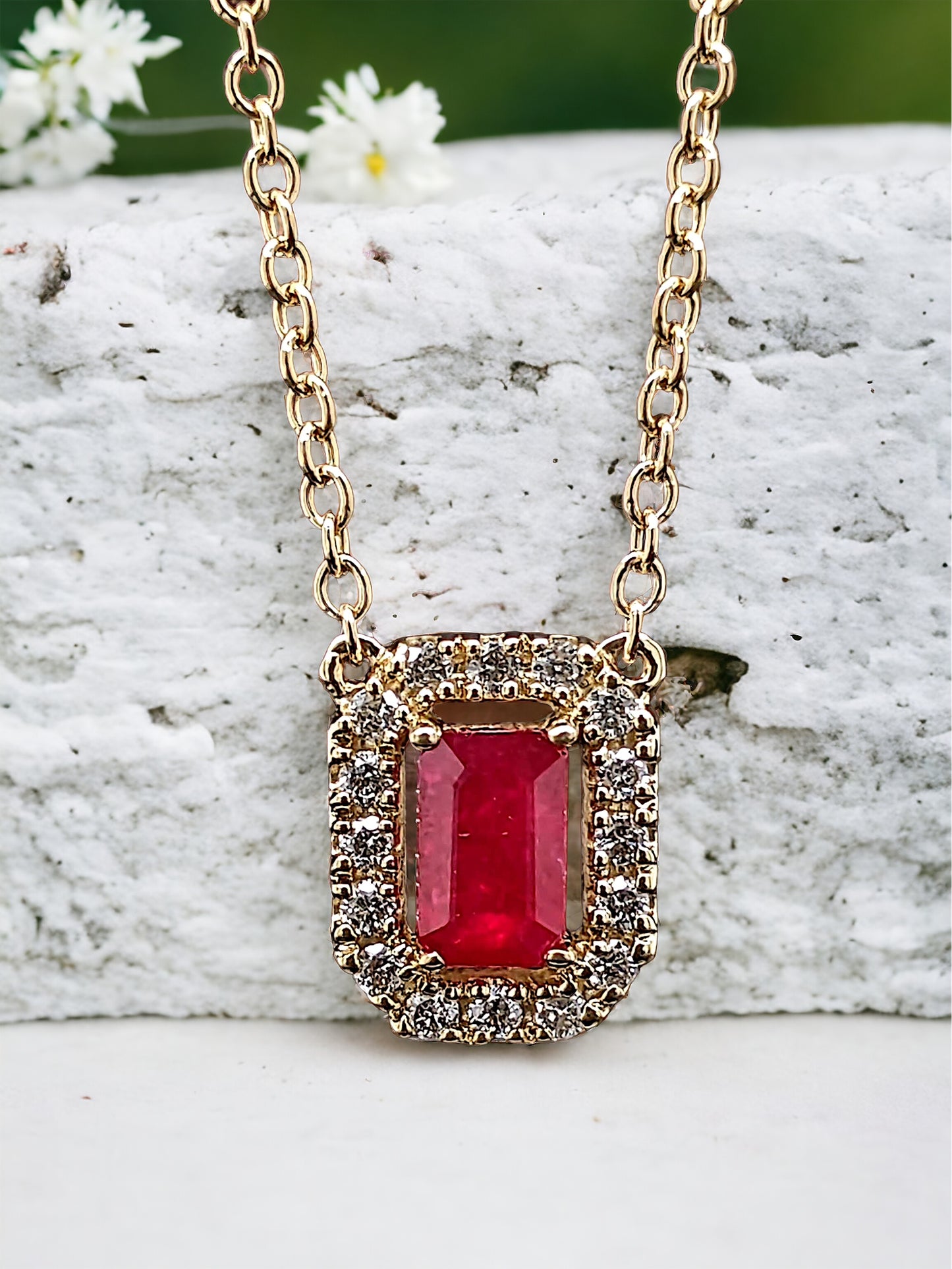 Monroe - 14k Yellow Gold, Ruby, and Diamond Necklace