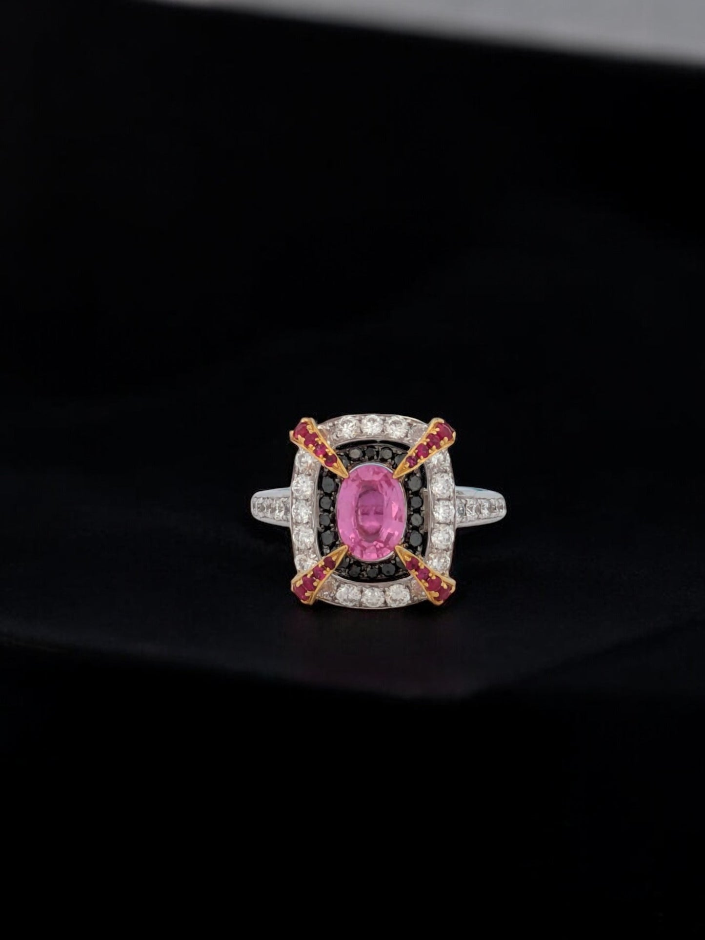 Zina | 18k White Gold Ring with Center Ruby and 1.05 CTW Diamond Halo, Elegant Fine Jewelry Gift, Unique Gemstone Ring, Size 6.25