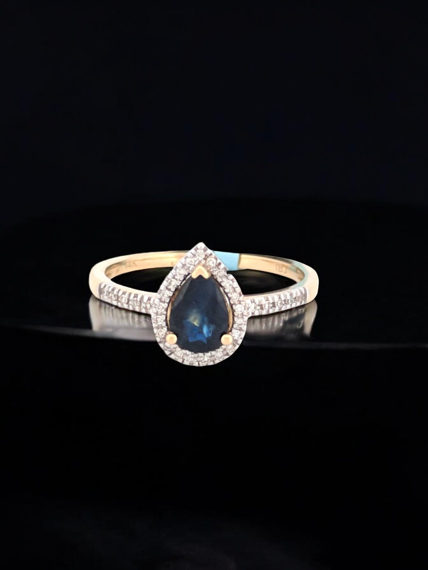 Jessica | 14K Yellow Gold Ring with Sapphire and Diamond Halo (Size 7)