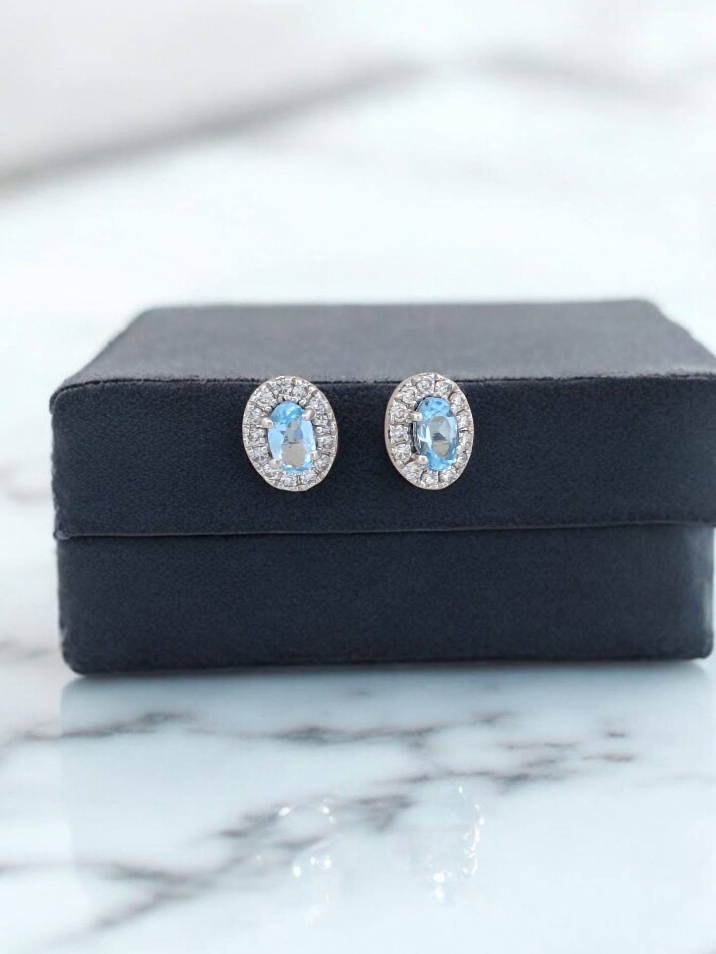 Maya | 14k White Gold Earrings with .47 Ct Natural Aquamarines & .18 Ct Diamonds - Elegant Fine Jewelry Gift