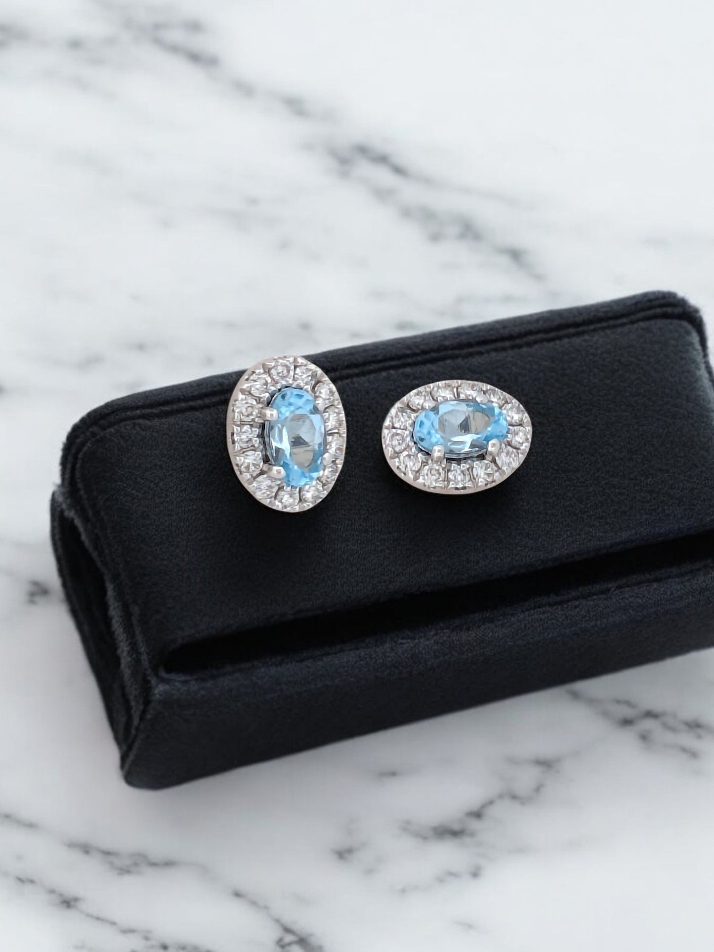 Maya | 14k White Gold Earrings with .47 Ct Natural Aquamarines & .18 Ct Diamonds - Elegant Fine Jewelry Gift