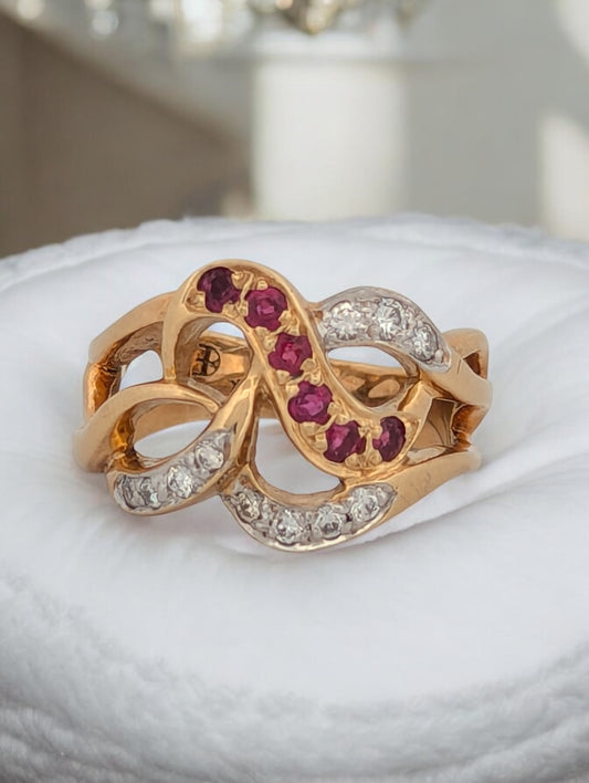 Benoite | 14K Yellow Gold | Ruby and Natural Diamonds | Ring