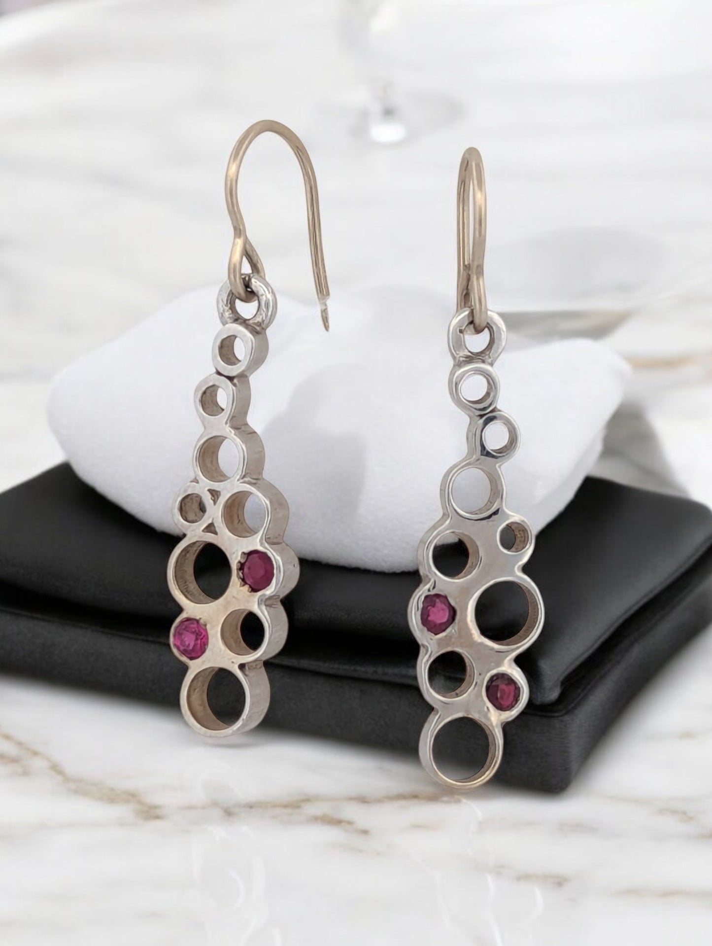 Michelle | Handmade 14k White Gold Earrings with Natural Rubies by Barb Evans - 33.75mm