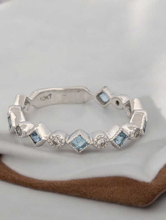 Romilly | 10K White Gold Ring With .15 CTW Natural Aquamarine & .15 CTW Natural Diamonds | Delicate Fine Jewelry