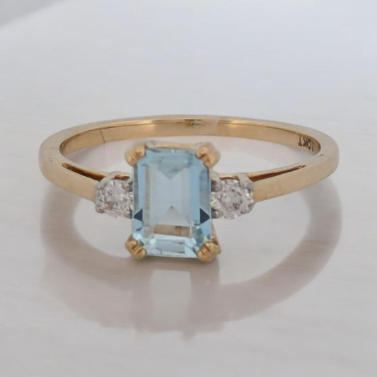 Reine | 10K White Gold Ring With 1.05 CT Natural Aquamarine & .10 CTW Natural Diamonds | Elegant Fine Jewelry | Size 6.5