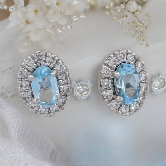 Maya | 14k White Gold Earrings with .47 Ct Natural Aquamarines & .18 Ct Diamonds - Elegant Fine Jewelry Gift