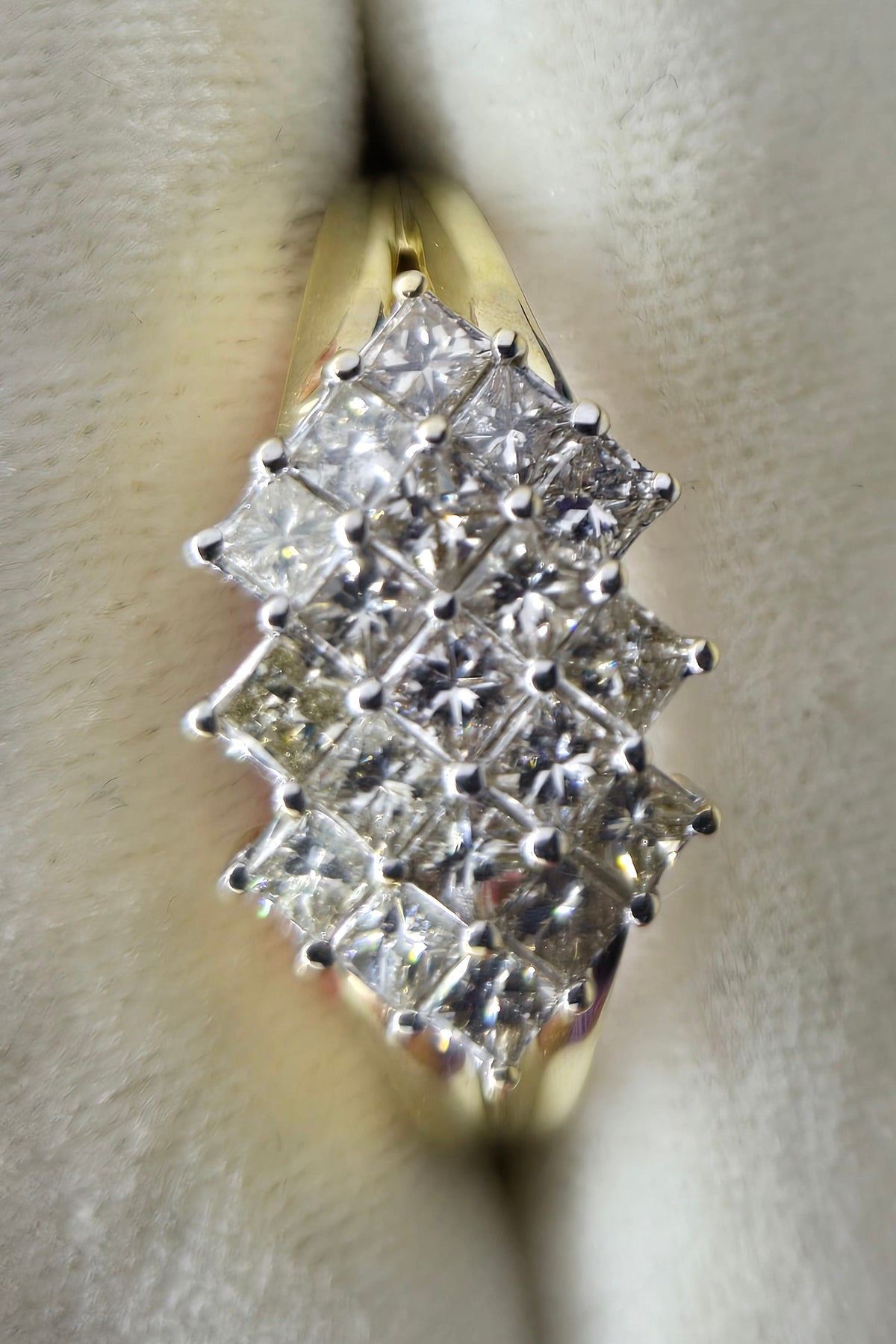 10K Yellow Gold Princess-Cut Natural Diamond Cluster Ring | Size 7