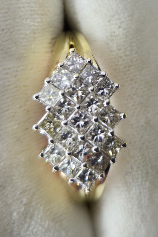 10K Yellow Gold Princess-Cut Natural Diamond Cluster Ring | Size 7
