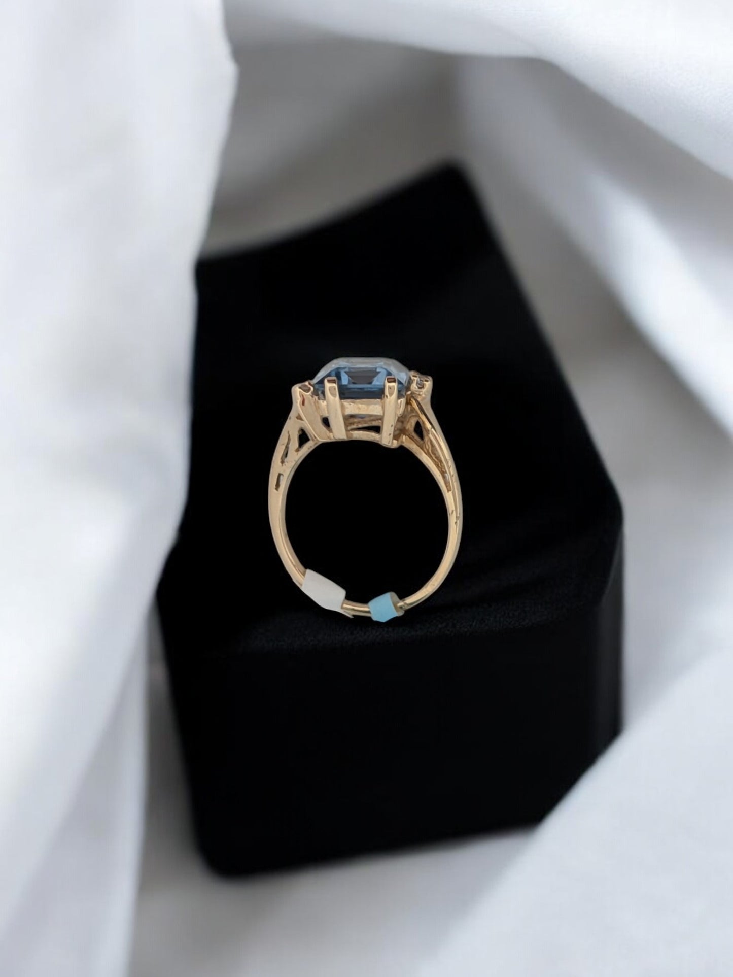 Kristen | Estate 10k Yellow Gold & 3 Carat Emerald Cut Blue Topaz Ring - Size 6