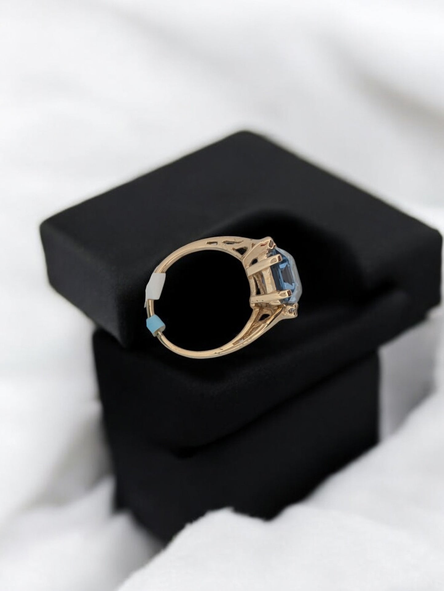 Kristen | Estate 10k Yellow Gold & 3 Carat Emerald Cut Blue Topaz Ring - Size 6