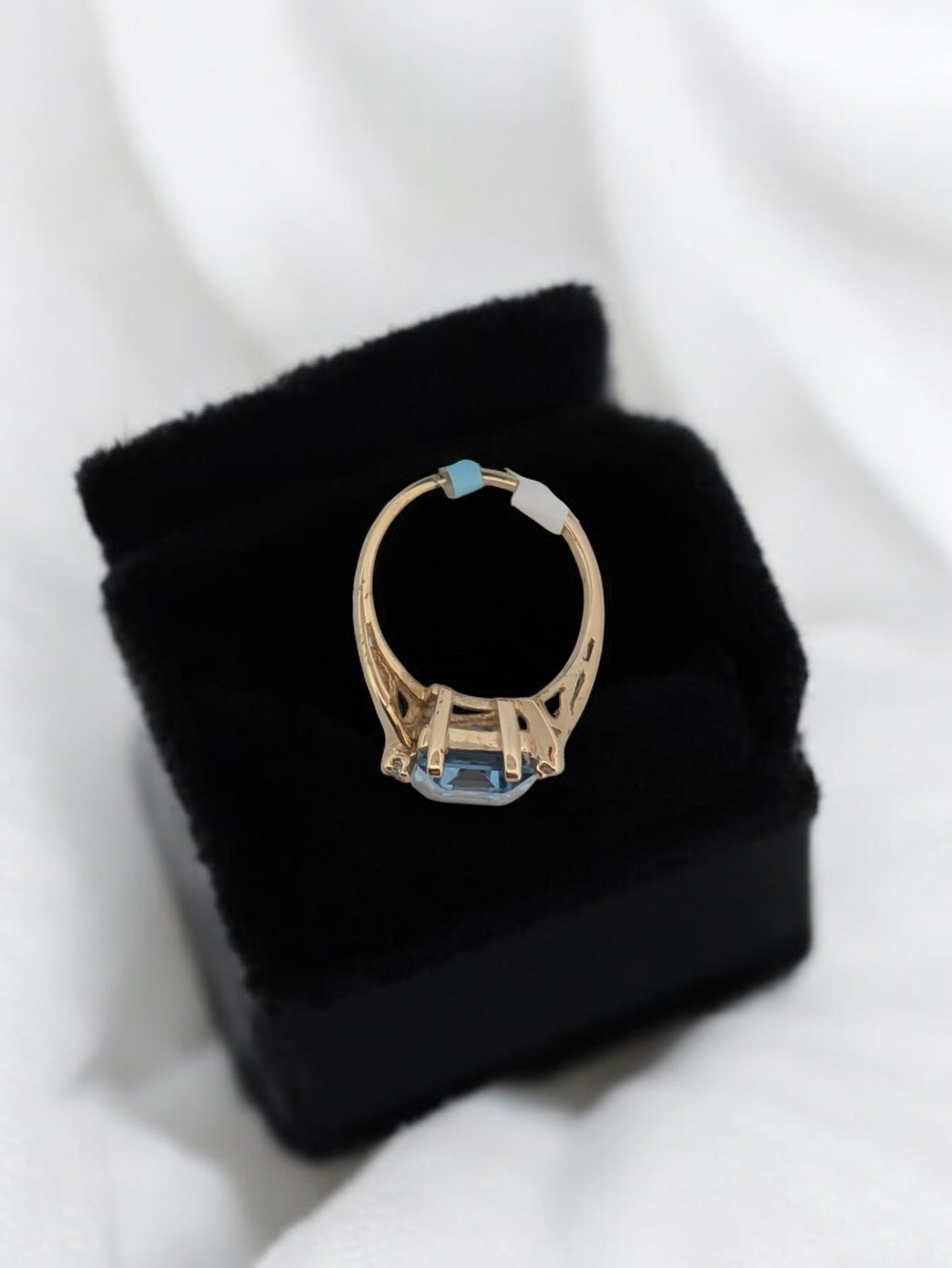 Kristen | Estate 10k Yellow Gold & 3 Carat Emerald Cut Blue Topaz Ring - Size 6