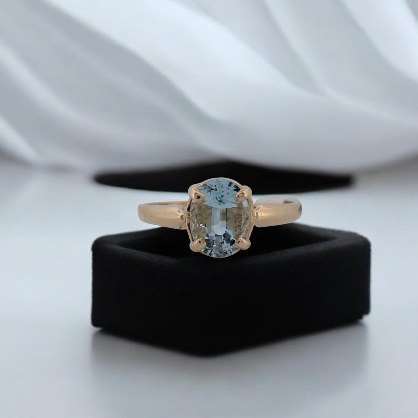 Kaitlyn | 10K Yellow Gold Vintage Ring with 1-Carat Aquamarine in Four-Prong Setting (Size 6.5)