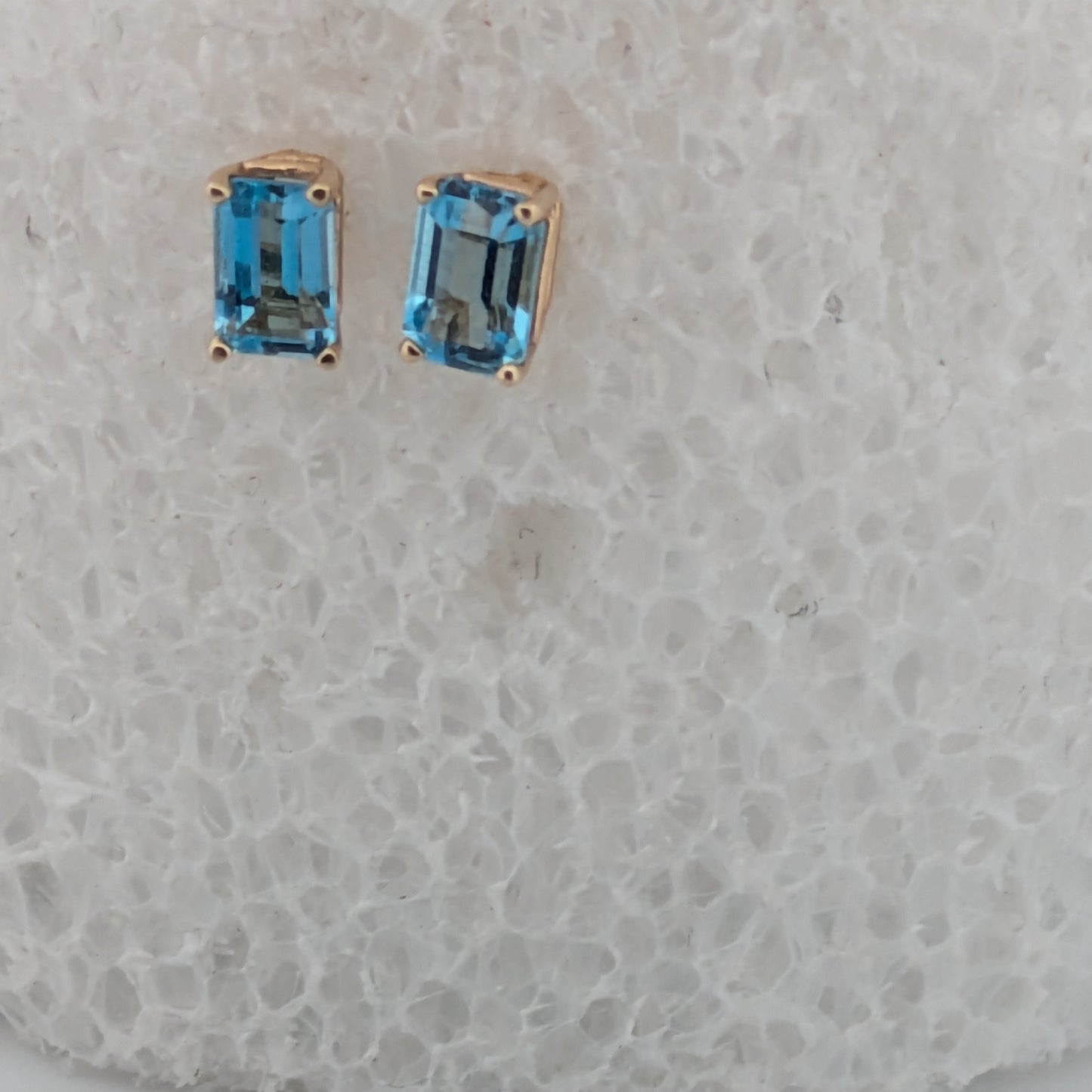 Blanche | .66 ctw Gold Stud Earrings| Blue Topaz Cut Earrings| Square Cut Earrings