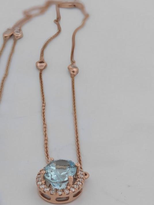 Catherine | 14K Rose Gold Necklace with 1.10 Carat Aquamarine & .20 Carats Diamonds - 18" New Necklace