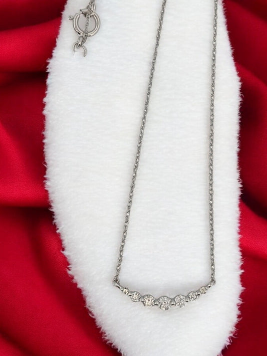 Cassandra | 14K White Gold Curved Bar Pendant Necklace with .25 ctw Natural Diamonds & 18" Gold Chain