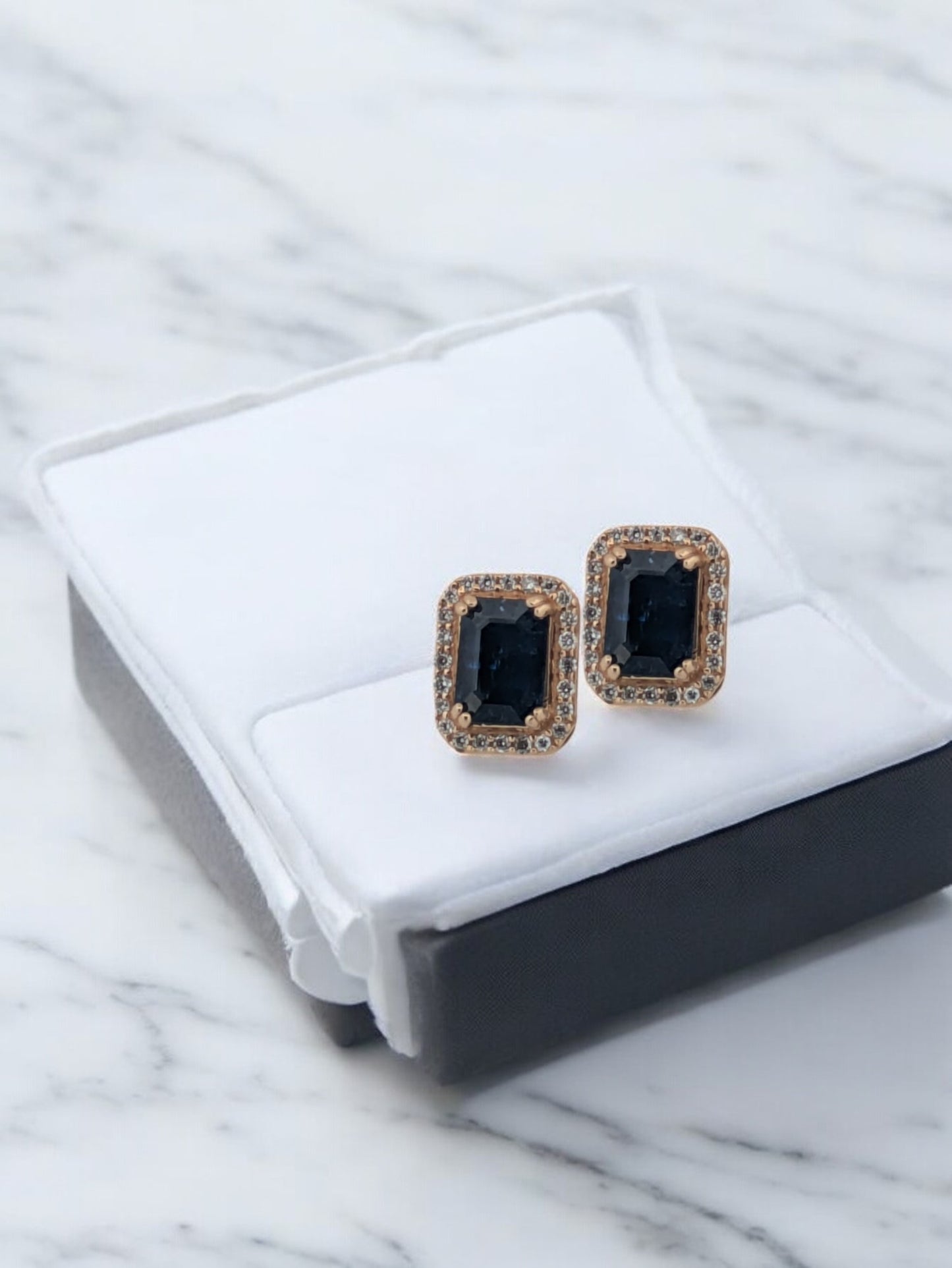 Madison | 14k Yellow Gold Earrings with 2.18 Ct Emerald Cut Natural Sapphires & .20 Ct Diamonds - Luxurious Statement Jewelry