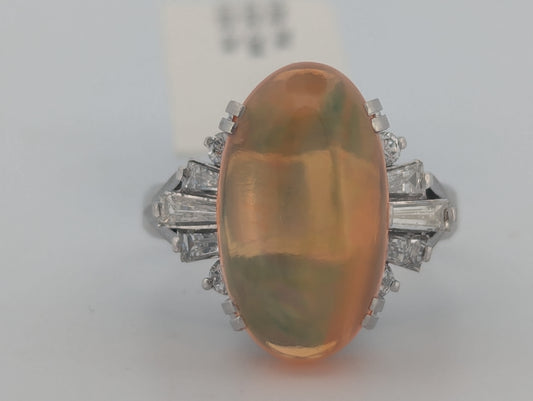 Ottilie | Platinum Ring with 4.63ct Fire Opal and 0.52ct Diamonds, Elegant Opal Engagement Ring, Fine Jewelry Gift, Size 4.75