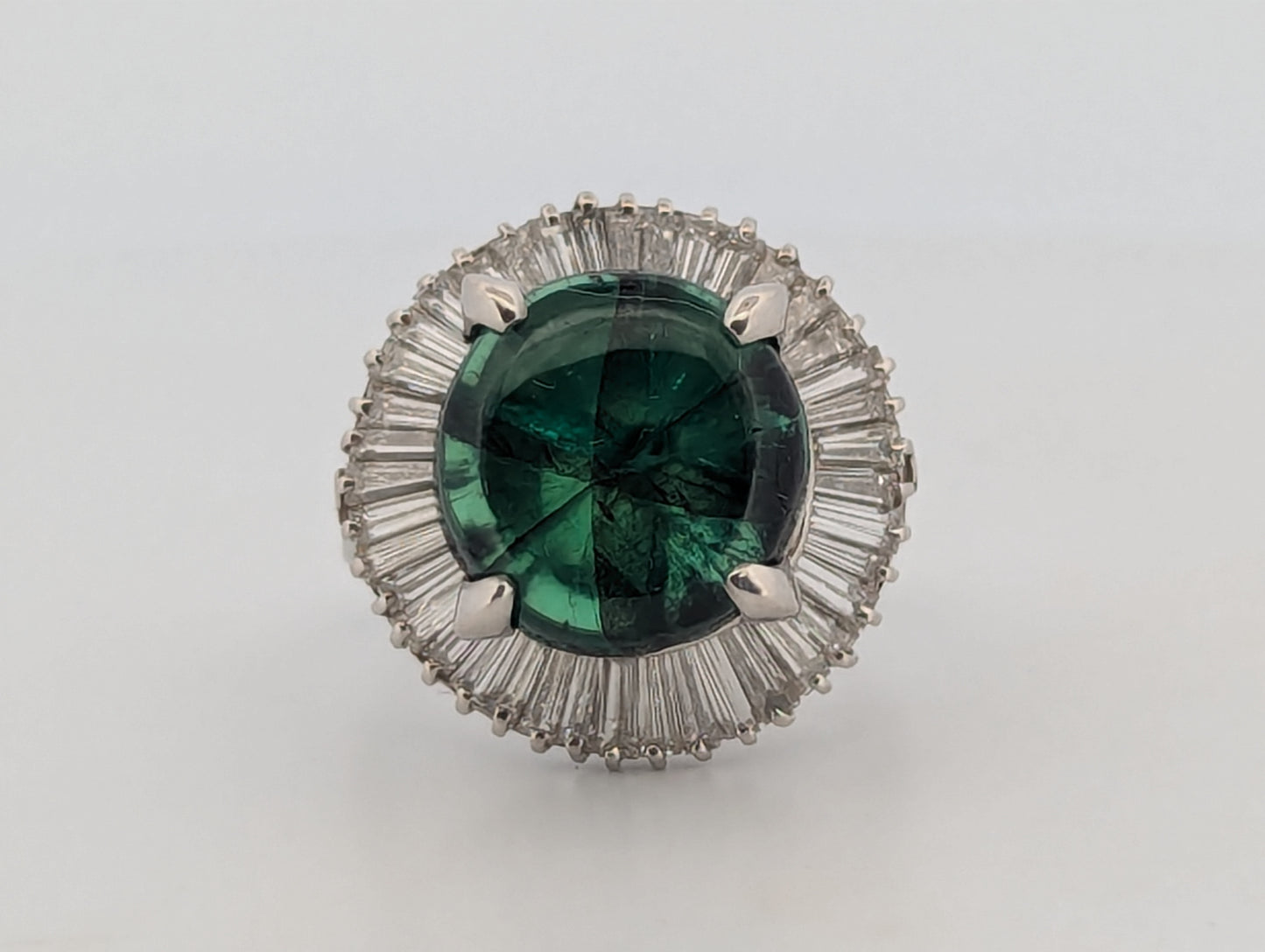 Finna | Platinum Ring with 6.57ct Trapiche Emerald and 2.10ct Natural Diamonds, Luxury Green Gemstone Ring, Fine Jewelry Gift, Size 6