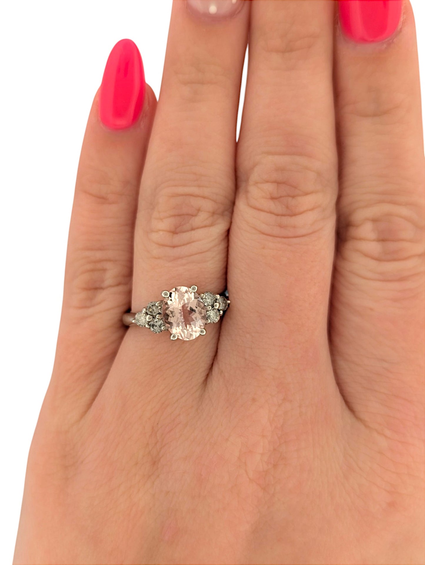 Shiloh | 14k White Gold Ring with 1.7 ct Oval Morganite & .39 ctw Natural Diamonds – Size 7