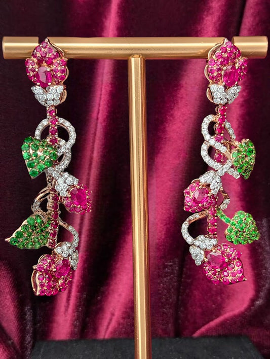 Chelsea | 14k Yellow Gold | Ruby | Green Garnet | Diamonds | Earrings