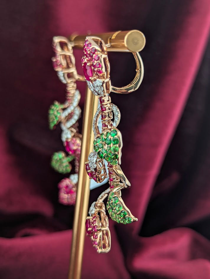 Chelsea | 14k Yellow Gold | Ruby | Green Garnet | Diamonds | Earrings