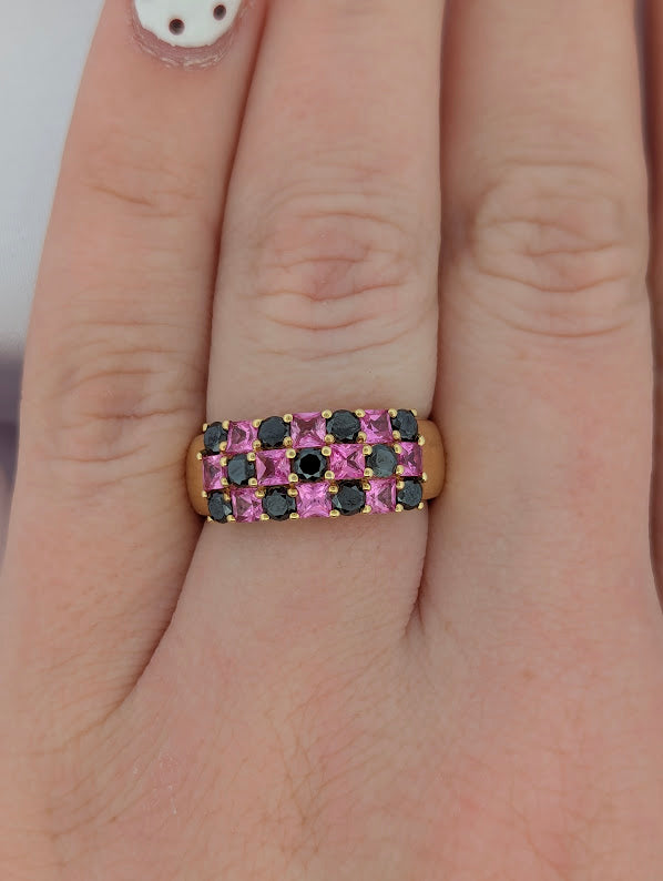 Ellen | 14k Yellow Gold | Pink Sapphire | Black Diamond | Ring
