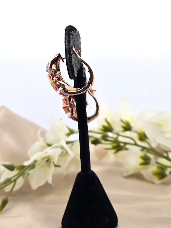 Jania | 14k Rose Gold | Pink Sapphire & Natural White & Black Diamonds | Earrings