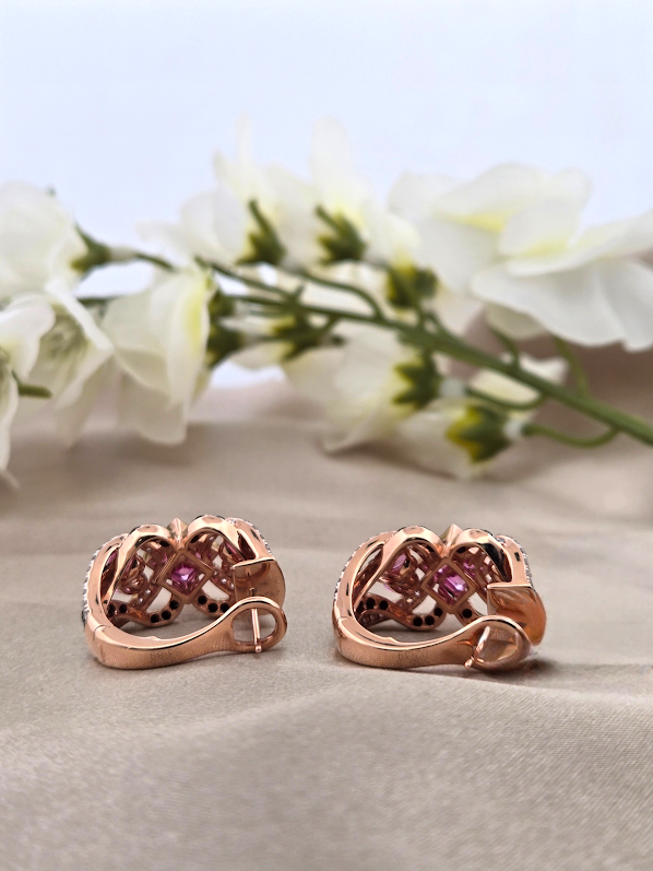 Jania | 14k Rose Gold | Pink Sapphire & Natural White & Black Diamonds | Earrings