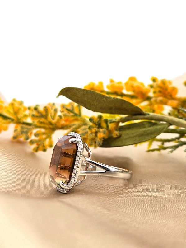 Cassandra | 14K White Gold | Tourmaline & Natural Diamonds | Ring