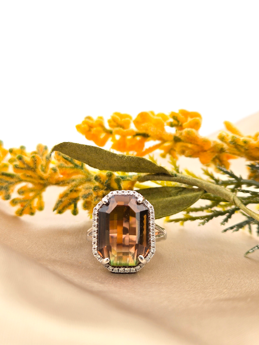 Cassandra | 14K White Gold | Tourmaline & Natural Diamonds | Ring