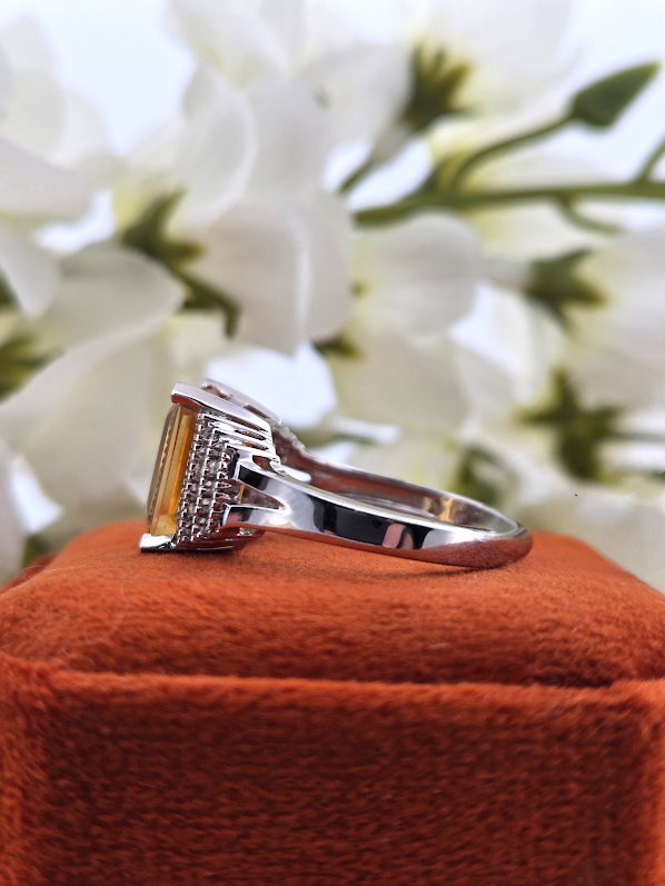 Ana | 14k White Gold | Citrine & Natural Diamond | Ring
