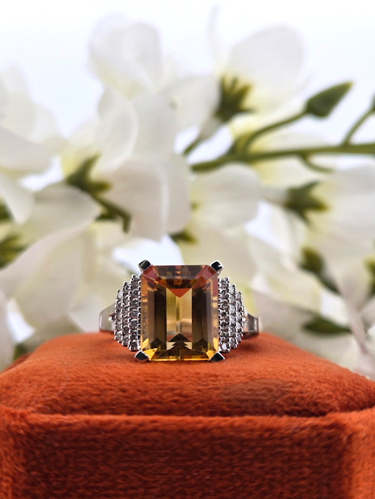 Ana | 14k White Gold | Citrine & Natural Diamond | Ring