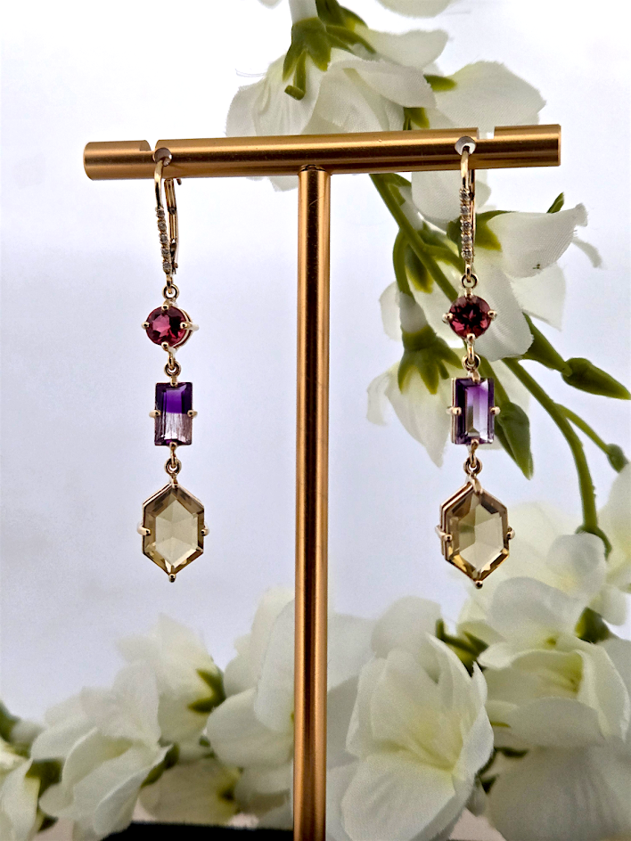 Amari | 14k Yellow Gold | Citrine, Tourmaline, & Ametrine | Earrings