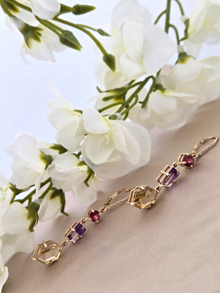 Amari | 14k Yellow Gold | Citrine, Tourmaline, & Ametrine | Earrings