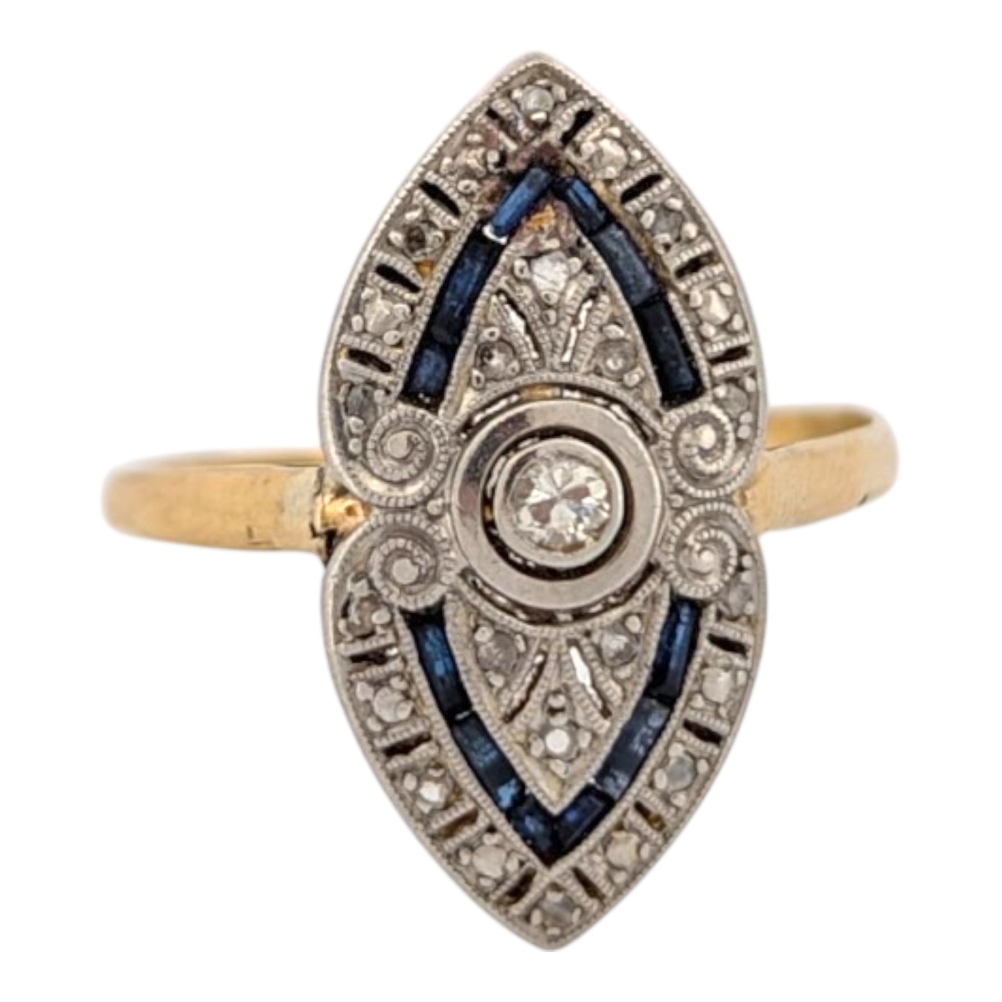 Prudence | Estate | Platinum and 18K Yellow Gold | Natural Diamond and Sapphire| Ring