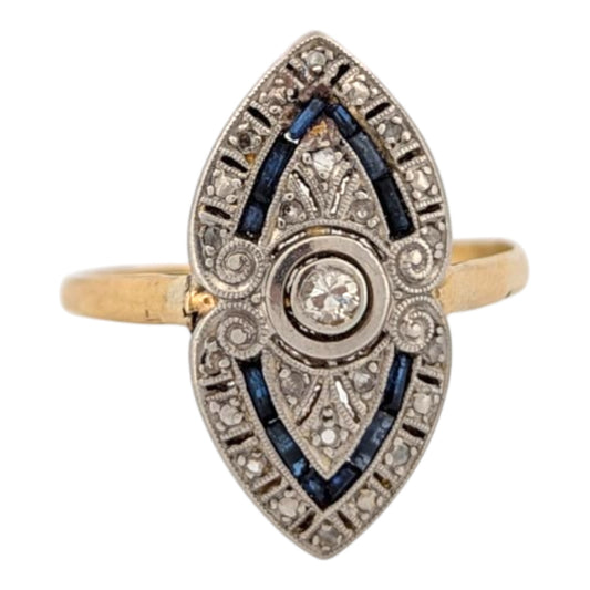 Prudence | Estate | Platinum and 18K Yellow Gold | Natural Diamond and Sapphire| Ring