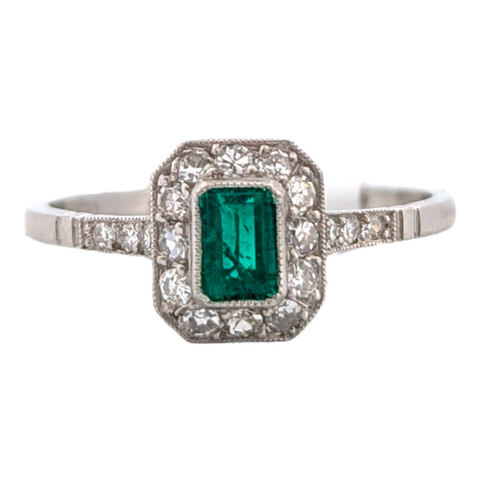Dorcas | Estate |Platinum | Emerald and Natural Diamond | Ring
