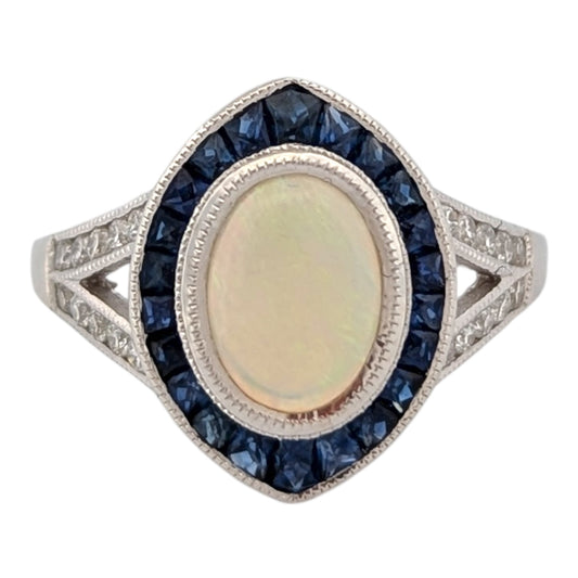 Midge | Estate | 14K White Gold | Opal and Sapphire | Ring