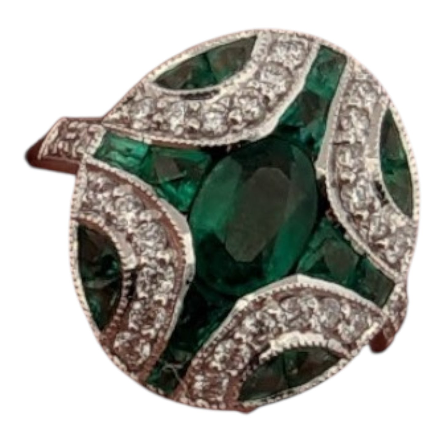 Susanna | Estate | 18K White Gold | Emerald and Natural Diamond | Ring