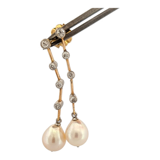 Keziah | Estate | 18K Yellow Gold and Platinum | Natural Diamond and Pearl | Earrings