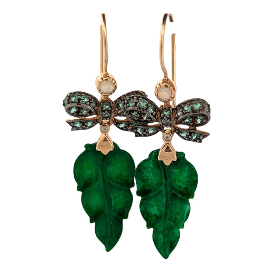 Ursula | Estate | 9K Yellow Gold | Jade and Emerald | Earrings