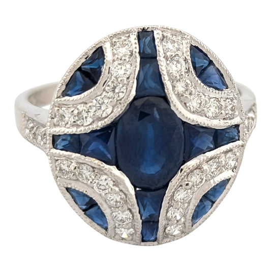 Cecily | Estate | 18K White Gold | Sapphire and Natural Diamond | Ring
