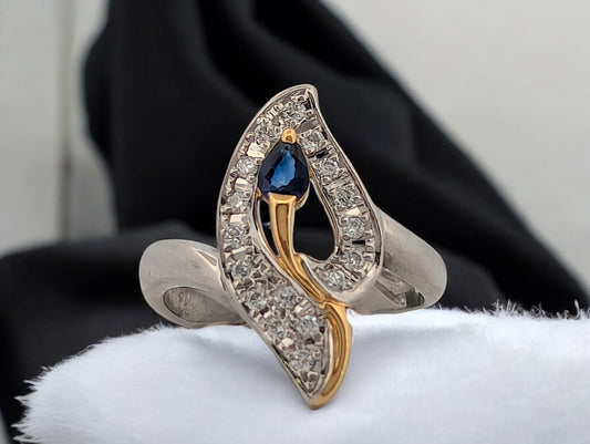 Viola | Platinum and 18K Yellow Gold Ring with 0.20ct Sapphire and 0.20ct Diamonds, Elegant Two-Tone Ring, Fine Jewelry Gift, Size 6