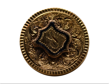 The Civil: Baroque and Rococo Yellow Gold Pin With Hand Engraved P Initial