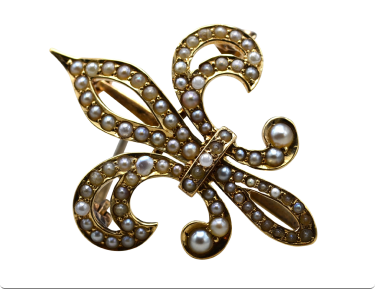 The Kayenta: Antique 14K Rose Gold Fleur de Lis Brooch set with Seed Pearls