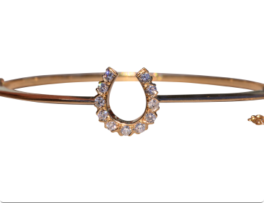 The Horseshoe: Vintage Yellow Gold Solid Horse Shoe Bangle Bracelet with Diamonds