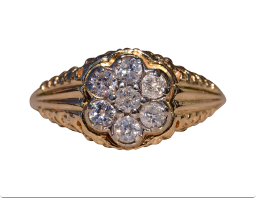 The Yellowdine: Vintage Yellow Gold Filigree Ring with Natural Diamond Cluster Top