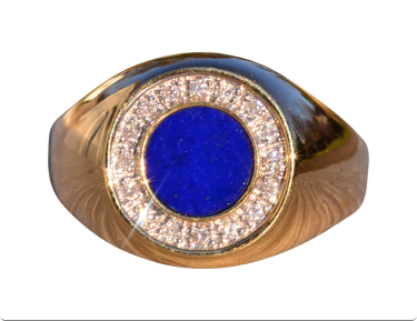 The 159th Avenue: Lapis Lazuli and Natural Diamond Halo Ring in Yellow Gold