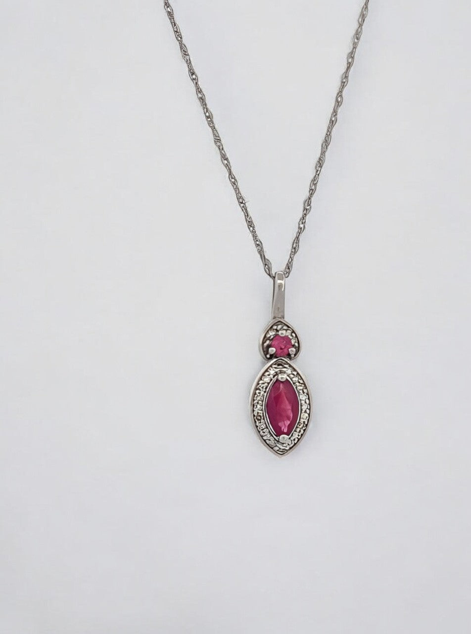 Daphne | White Gold Necklace with Natural Rubies and Diamonds on an 18" Chain